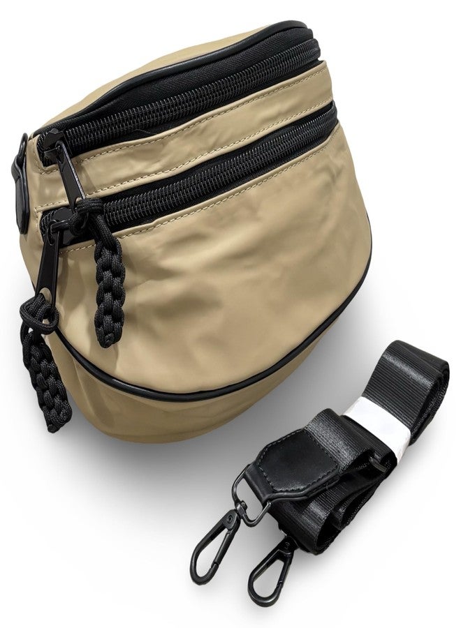 GLOSSY Multi-Compartment Crossbody Sling Bag, Lightweight Casual Travel Shoulder Bag with Detachable Strap, Multiple Pockets (Beige) - Image 1